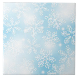 Snowflakes and lights on blue ceramic tile