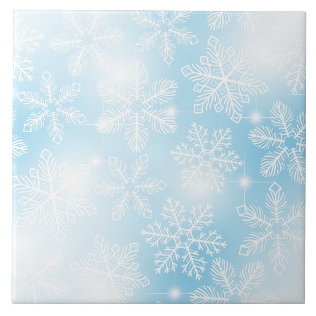 Snowflakes and lights on blue ceramic tile (Front)