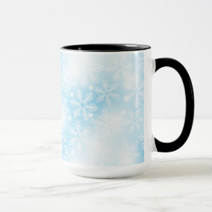 Snowflakes and lights on blue mug