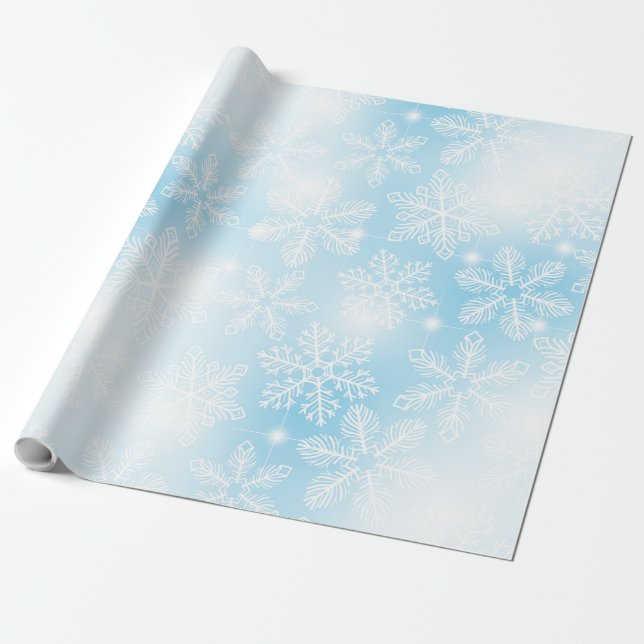 Snowflakes and lights on blue wrapping paper (Unrolled)