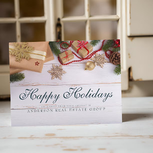 Snowflakes and Pine    Rustic Holiday Greetings Postcard