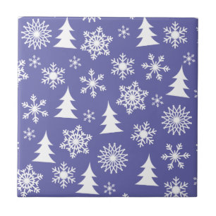 Snowflakes and Pine Trees Pattern Ceramic Tile