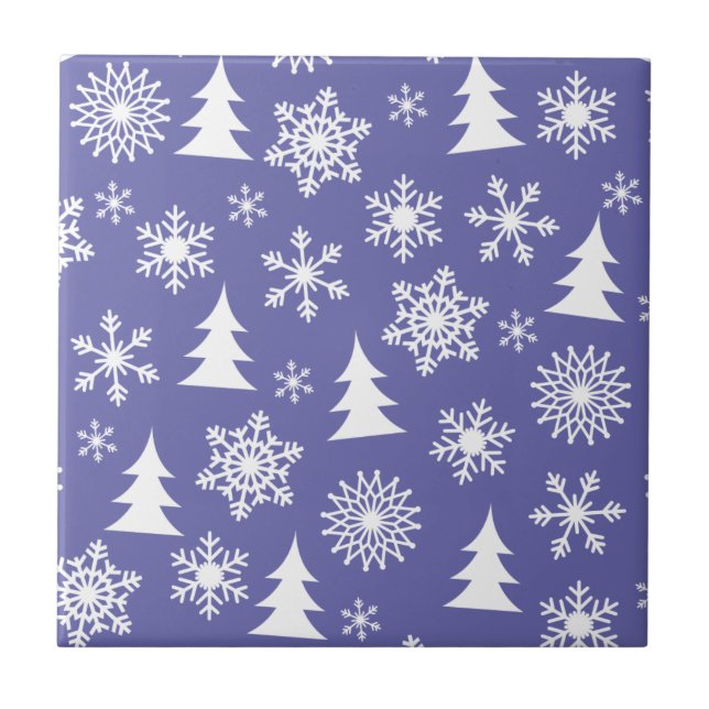 Snowflakes and Pine Trees Pattern Ceramic Tile (Front)