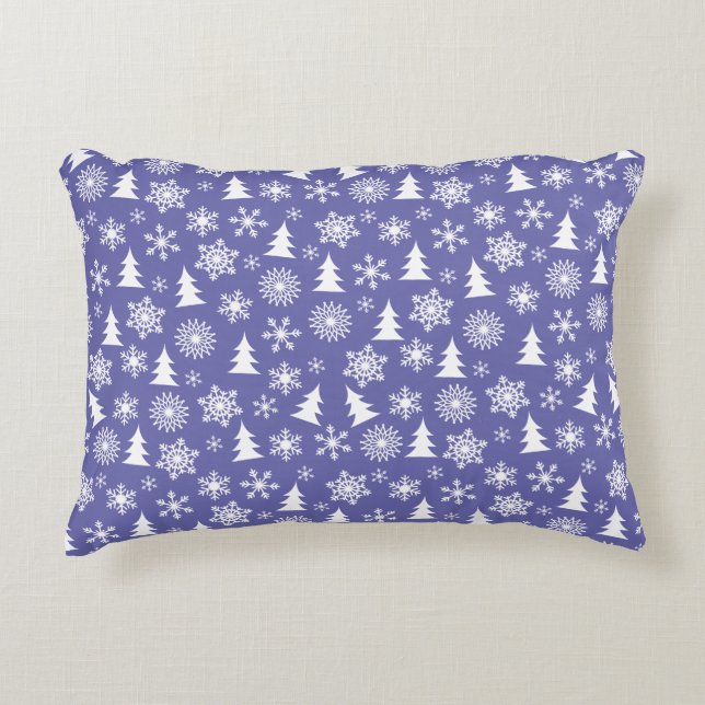 Snowflakes and Pine Trees Pattern Decorative Cushion (Front)