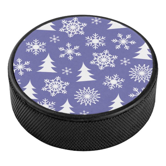 Snowflakes and Pine Trees Pattern Hockey Puck (3/4)