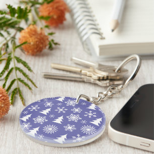 Snowflakes and Pine Trees Pattern Key Ring