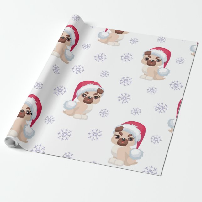 Snowflakes and Puppies Wrapping Paper (Unrolled)