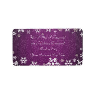 Snowflakes and Purple Damask Wedding Label