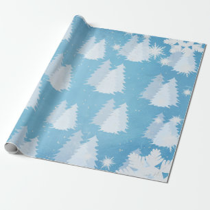 Snowflakes and Snow Covered Trees Wrapping Paper