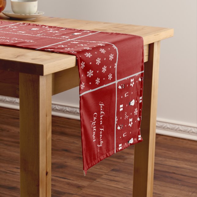 Snowflakes and Snowman Family Christmas Medium Table Runner (In Situ)