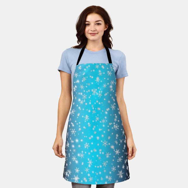 Snowflakes and Sparkles over Blue Apron (Worn)