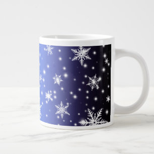 Snowflakes and Sparkles over Navy Blue Light Large Coffee Mug