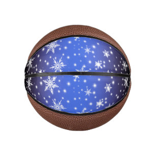 Snowflakes and Sparkles over Navy Blue Light Mini Basketball