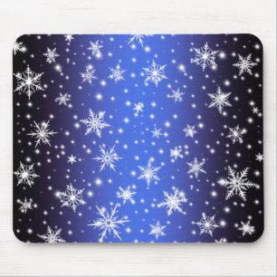 Snowflakes and Sparkles over Navy Blue Light Mouse Pad