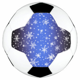 Snowflakes and Sparkles over Navy Blue Light Soccer Ball