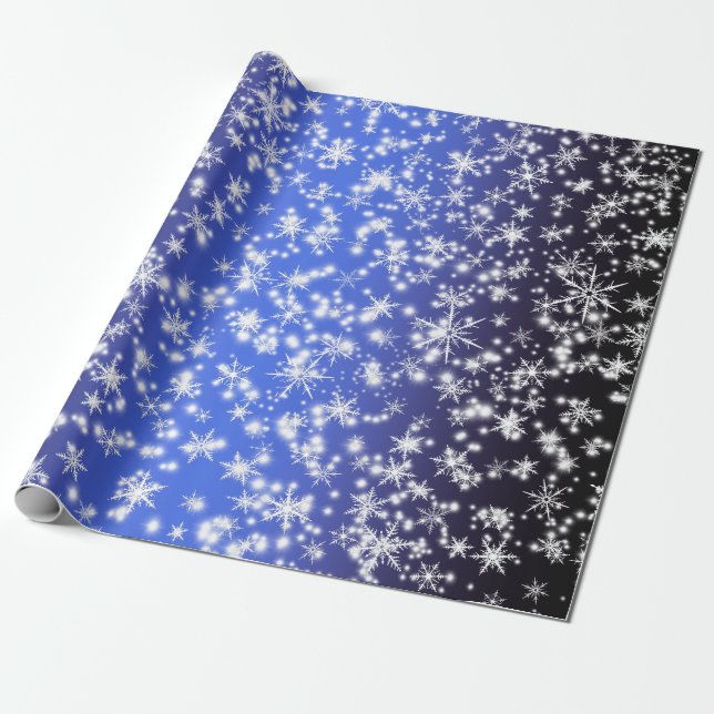 Snowflakes and Sparkles over Navy Blue Light Wrapping Paper (Unrolled)
