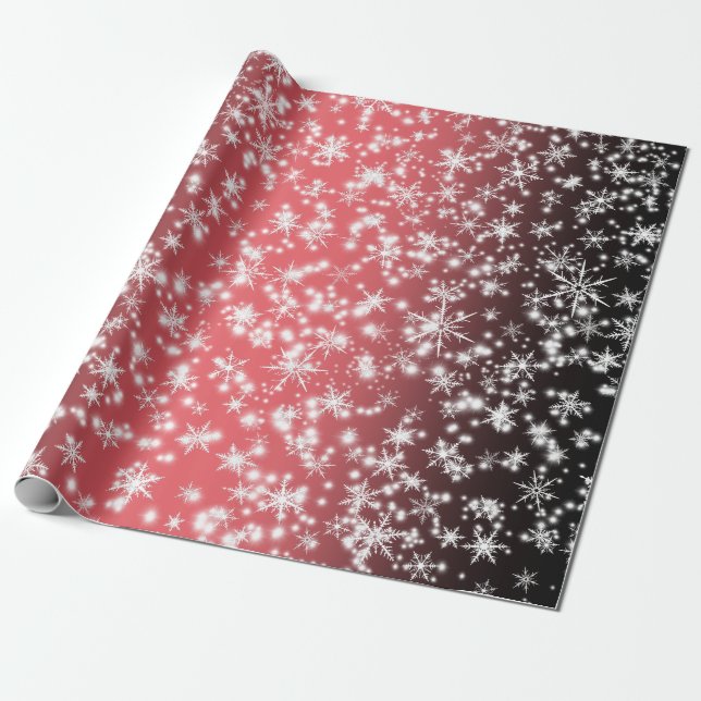 Snowflakes and Sparkles over Sunset Light Wrapping Paper (Unrolled)