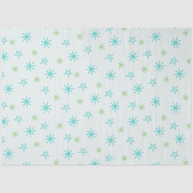 Snowflakes and Stars Blue Green Christmas Tissue Paper (Front)