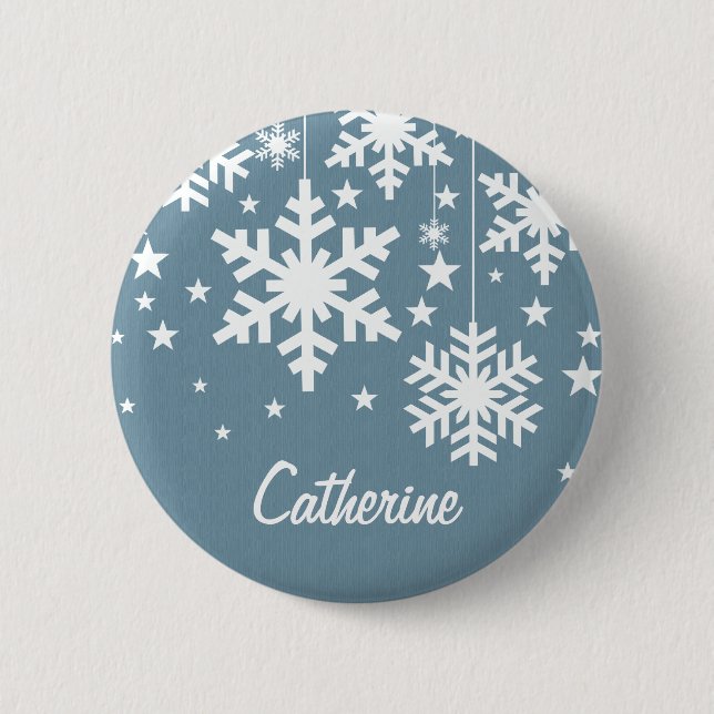 Snowflakes and Stars Button, Blue 6 Cm Round Badge (Front)