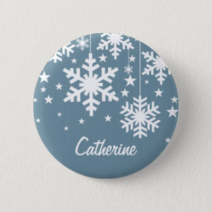 Snowflakes and Stars Button, Blue 6 Cm Round Badge