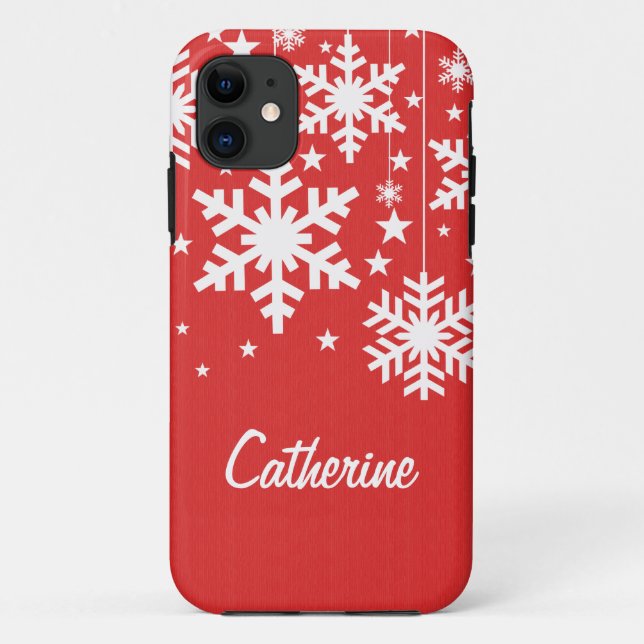 Snowflakes and Stars iPhone 5 BT Case, Red Case-Mate iPhone Case (Back)