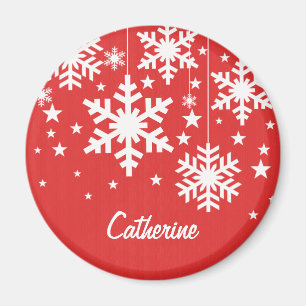 Snowflakes and Stars Magnet, Red Magnet