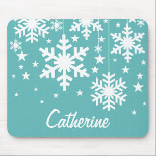 Snowflakes and Stars Mousepad, Aqua Mouse Pad