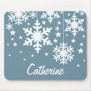 Snowflakes and Stars Mousepad, Blue Mouse Pad