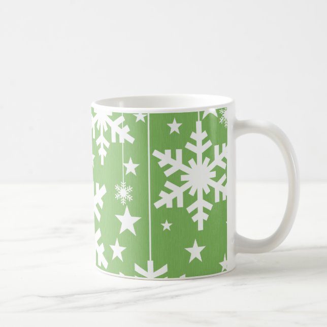 Snowflakes and Stars Mug, Green Coffee Mug (Right)