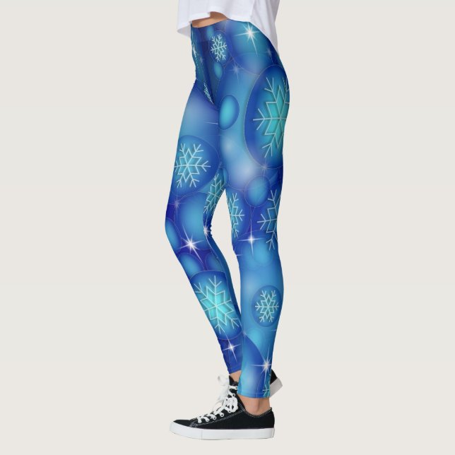 Snowflakes and Stars on Winter Blue Leggings (Left)