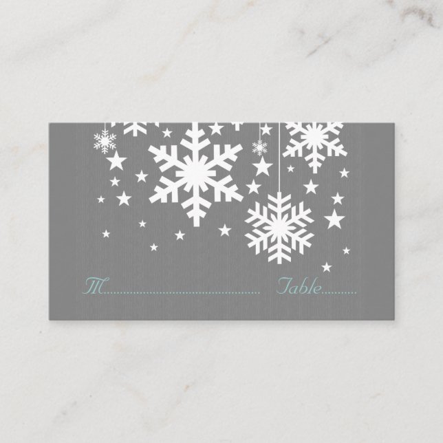 Snowflakes and Stars Place Card, Grey Card (Front)