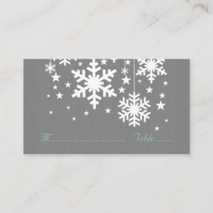 Snowflakes and Stars Place Card, Grey Place Card