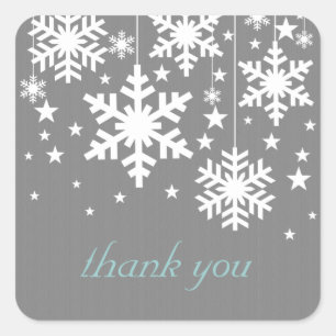 Snowflakes and Stars Thank You Stickers, Grey Square Sticker