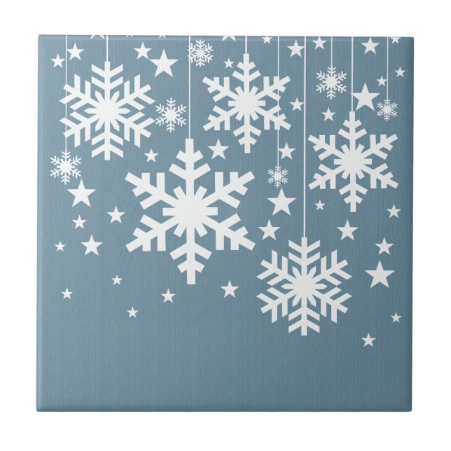Snowflakes and Stars Tile, Blue Tile (Front)