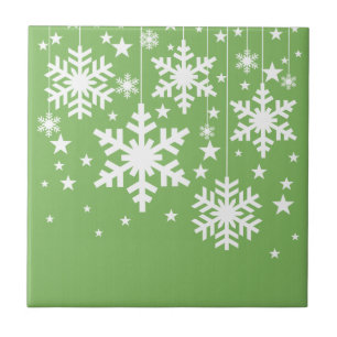 Snowflakes and Stars Tile, Green Ceramic Tile