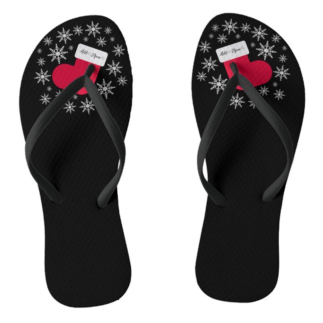 Snowflakes and Stocking Add Name Funny Christmas Thongs (Footbed)