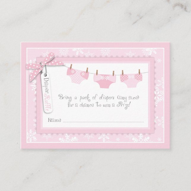 Snowflakes and Tutu Diaper Raffle Ticket Enclosure Card (Front)