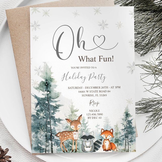 Snowflakes Animal Pine Trees Greenery Holiday  Invitation (Creator Uploaded)