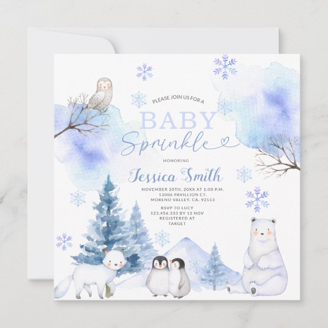 Snowflakes Arctic Animal Mountain  Baby Sprinkle Invitation (Front)