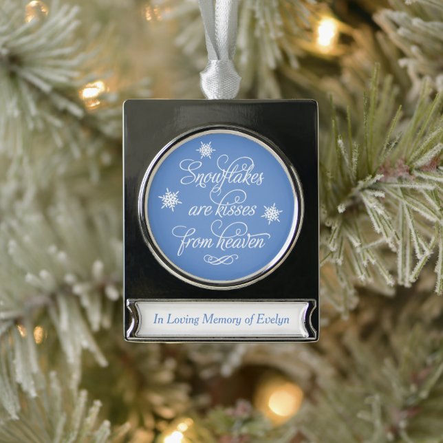 Snowflakes are Kisses from Heaven Elegant Memorial Silver Plated Banner Ornament (Tree)