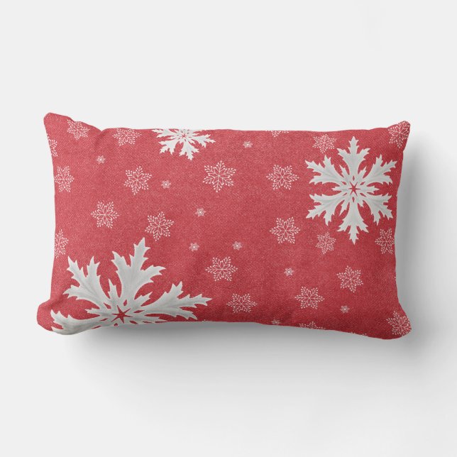 Snowflakes at Christmas Eve Postcard Lumbar Cushion (Front)