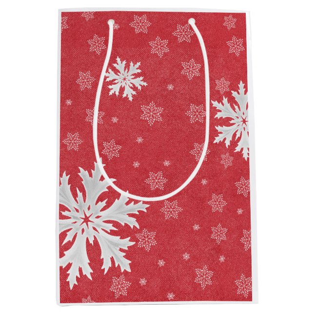 Snowflakes at Christmas Eve Postcard Medium Gift Bag (Front)
