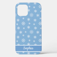 Snowflakes Baby blue pattern personalised name