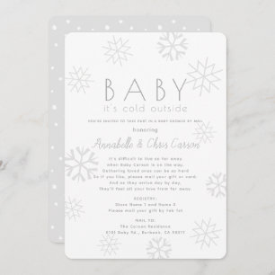 Snowflakes Baby Its Cold Grey Baby Shower by Mail Invitation