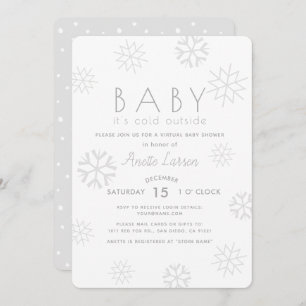 Snowflakes Baby Its Cold Grey Virtual Baby Shower Invitation