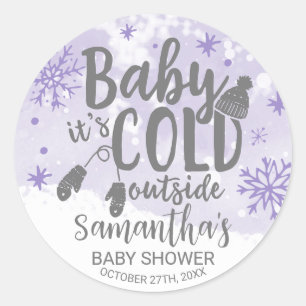 Snowflakes Baby It's Cold Outside Baby Shower Classic Round Sticker