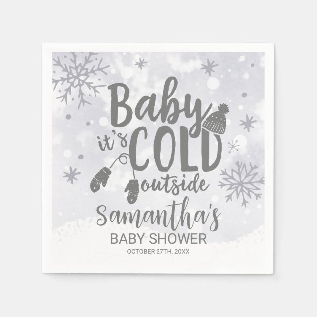 Snowflakes Baby It's Cold Outside Baby Shower Napkin (Front)