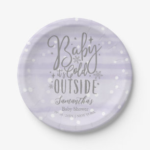 Snowflakes Baby It's Cold Outside Baby Shower Paper Plate