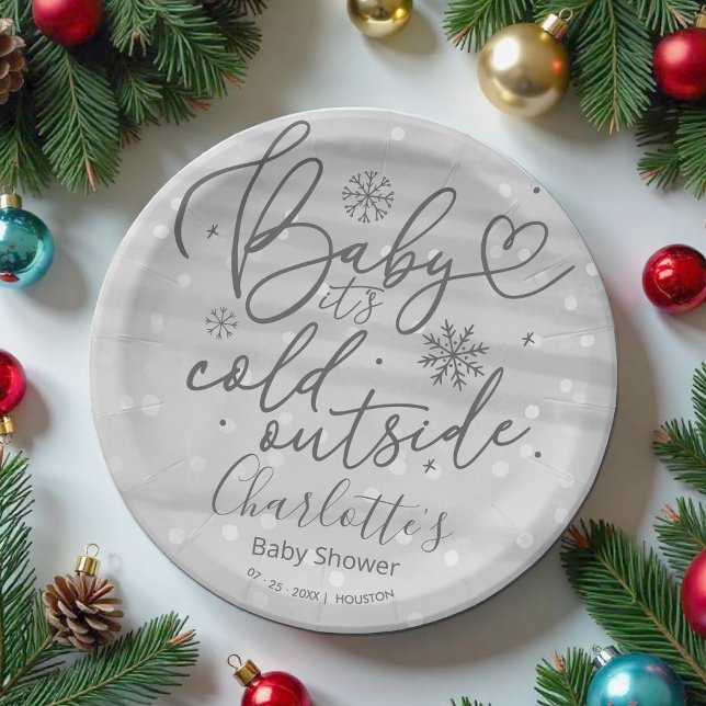 Snowflakes Baby It's Cold Outside Baby Shower Paper Plate (Creator Uploaded)