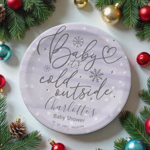 Snowflakes Baby It's Cold Outside Baby Shower Paper Plate